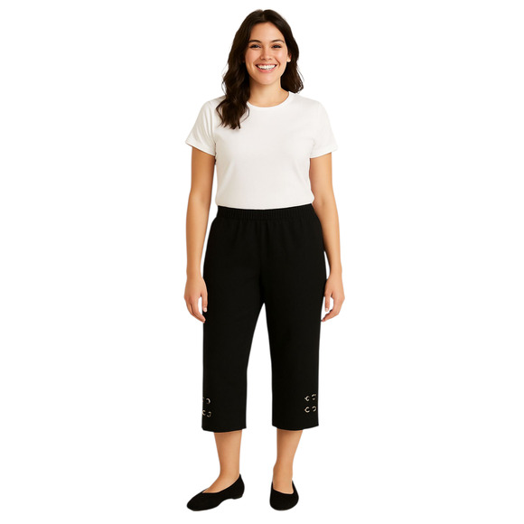 Michael Kors Pants Womens Large Petite Black Cropped Pull On Classic NWT Pockets - Picture 1 of 9